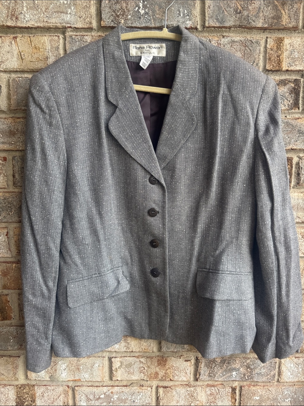Vintage Rena Rowan for Saville Gray Textured Five-Button Blazer